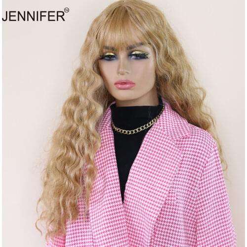 JENNIFER Synthetic Wigs for Black Women Long Curly Brown Wig with Bangs Heat Resistant Fiber Cosplay Party Natural Hair Wig
