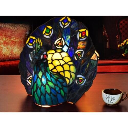 European style Tiffany art glass peacock table lamp Thai Phoenix bar living room dining room bedroom decorative lamp