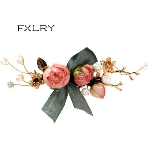 FXLRY Original Handmade Natural Pearl Preserved Rose Flower Bridal Brooches Pin For Women Jewelry