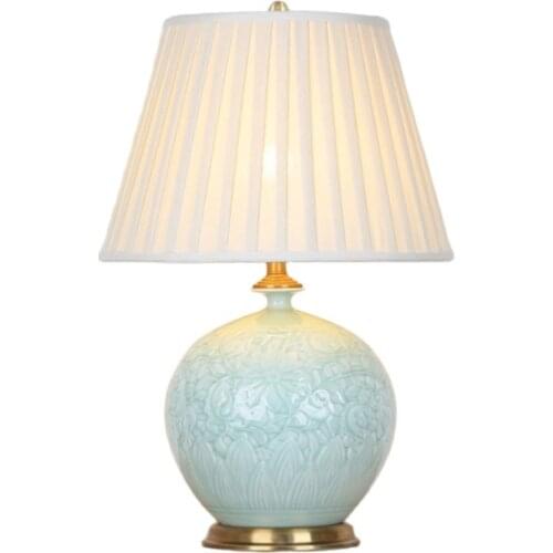 Chinese Traditional Style Blue Ceramic Table Lamp For Bedroom Bedside Living Room Foyer Study Desk Reading Night Light 190178