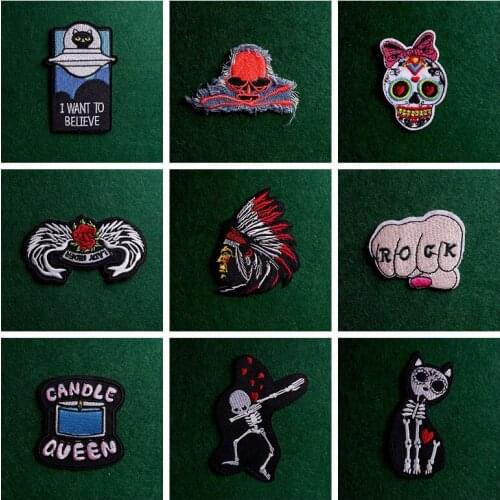 2pcs Punk Skeleton Patches Pack Skull Patch Iron On Patches On Clothes Stripe Sticker Applique Embroidered Patches For Clothing