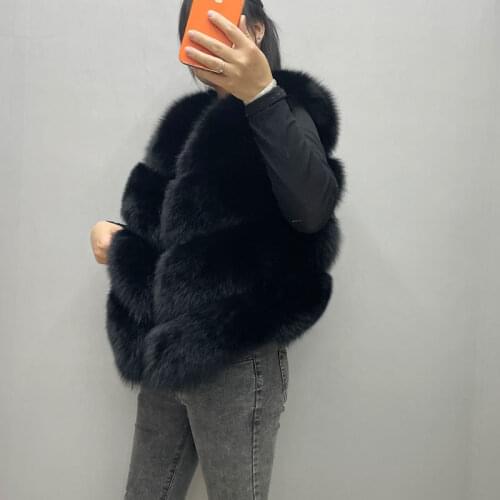 Winter Women Real Fox Fur Short Jackets Vest Thick Warm High Quality Fluffy V- Neck Natural Fur Short Coat Can Be Customized