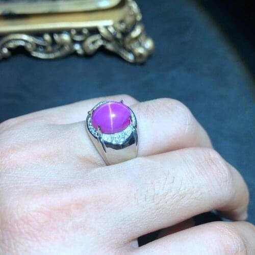 Beautiful pink Star Ruby gemstone ring for man 925 sterling silver fine jewelry big size ring powerful birthday gift