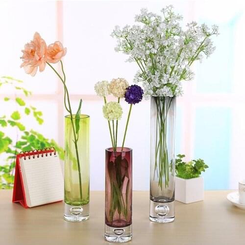 Creative colorful Glass Vase Straight crystal glass purple /gray Terrarium Hydroponic Container Planter Pot Flower home decor