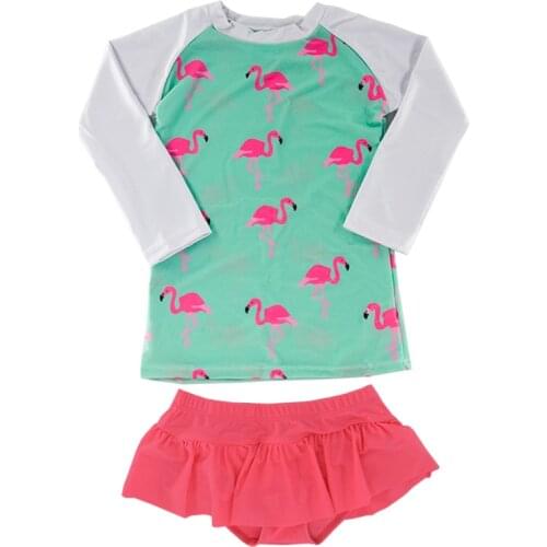 Korean Children Two Pieces Swimsuit Printed Girls Rash Guard Beach Wear Long Sleeve RashBoxers Baby Swimwear Kid Bathing Suit