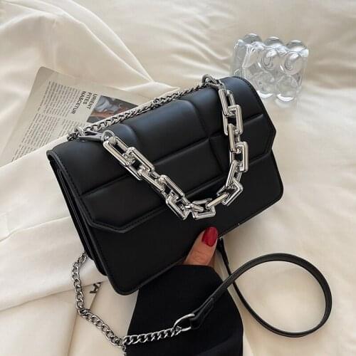Square Pu Leather Simple Flap Crossbody Bag with Short Handles for Women Vintage Chain Handbags 2021 Ladies Shoulder Purses