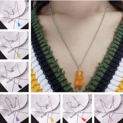 Summer Jewelry Cute Mini Gummy Bear Clavicle Chain Necklaces for Women Creative Cartoon Animal Pendants Necklaces Kids Gifts