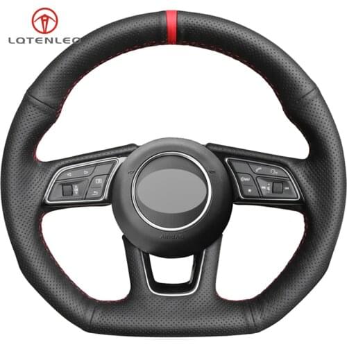 LQTENLEO Black Genuine Leather DIY Car Steering Wheel Cover For Audi A4 S4 2016-2019 A5 RS5 2017-2019 RS4 2018-2019 S7 2018-2019