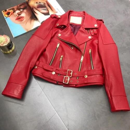 Maylofuer Women Sheepskin Genuine Leather Jackets Autumn Slim Motorcycle Biker Jacket Ladies Real Leather Coats Chaqueta Mujer