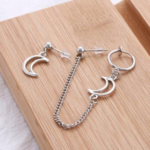 Metal Women Moon Ear Clip Korea Chain Tassel Earrings for Women 2021 Fashion Punk Ear Clip Charm Party Jewelry Accessories