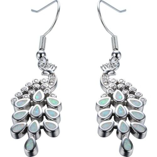 Fashion Luxury S925 Sterling White/Blue Real Opal Peacock-shaped Earrings For Women Wedding Gift MotherS Day Gift