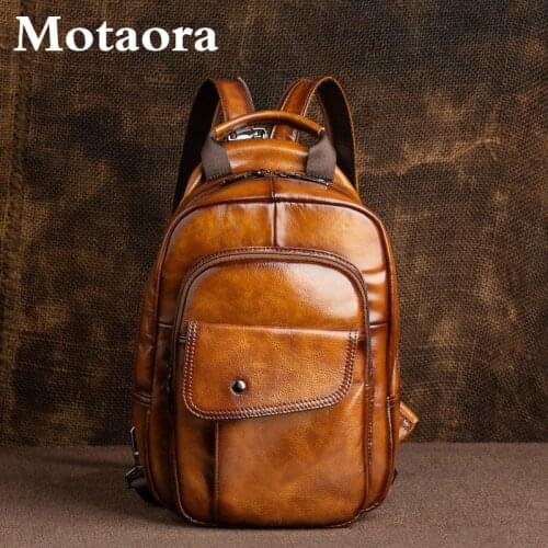 MOTAORA Mens Retro Mini Backpack 2021 New Genuine Leather Multifunctional Backpacks For Men Vintage Handmade Male Chest Bags