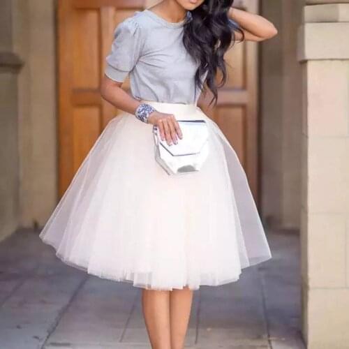 Cheap Tulle Skirts Mid Calf Multi Layers Tulle Skirts a line vrouw rokken Tutu Woman Skirt High Quality saias mulher