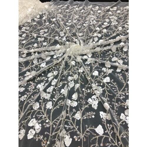New Style White Beads Sequin Mesh Tulle Embroidery African Lace Fabric 2021 High Quality Lace Water Soluble Fashion Lace Fabric