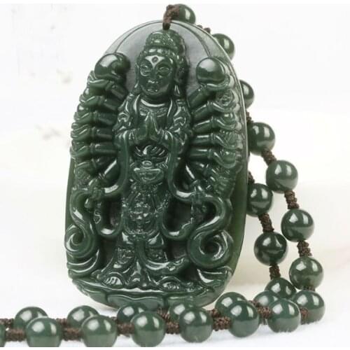 100% real jade hetian guanyin lotus handcarved green jade pendant necklaces pendants brand men jade jewelry