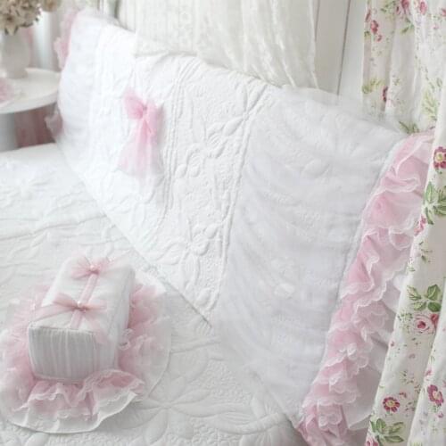 Korean-style White Gauze Princess Style Bed Cover/Bedside Cover Pink Bow Quilted Thick Bedside Fabric Dust Cover