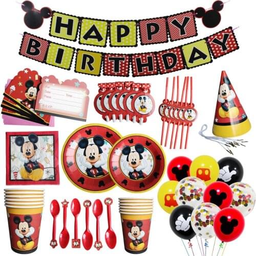 Mickey Mouse Party Tableware Party Supplies Disposable Tableware Disney Childrens Birthday Party Decorations Kids Paper Plates