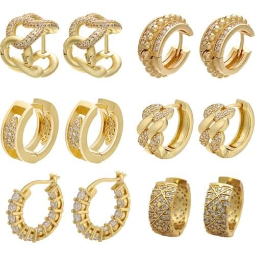 1 Pair Small Hoop Earrings Women T CZ Rainbow Jewelry Gold Silver Color Bling Mini Hoops Earring Indian Thick Chain Cross