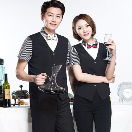 Restaurant Bar Work Uniform 2017 Summer Short Sleeve KTV Waiter Work Tie Shirt Super Market Staffs Uniforms Cashier Work Clothes