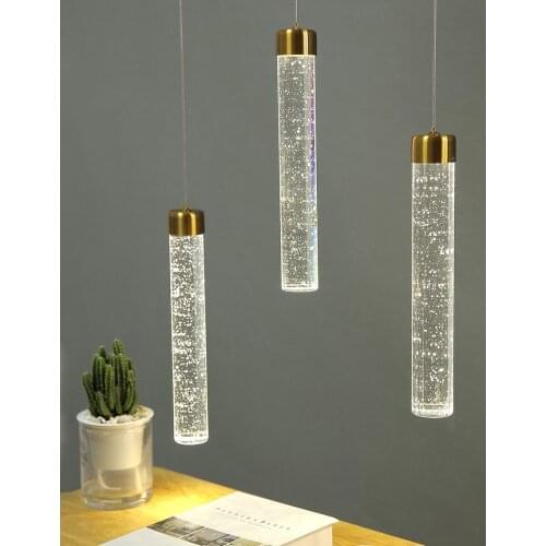 Modern Bubble Crystal LED Pendant Light Bar Restaurant Cafe Dining Room Decor Hanging Light Fixtures Simple Crystal Pendant Lamp