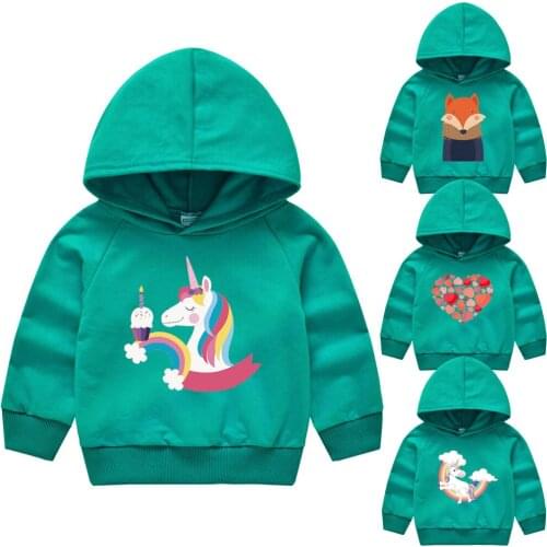 Hoodies for girls childrens sweatshirt unicorn horse fox animals short hoodies for girls boys cartoon hoodie cotton clothes