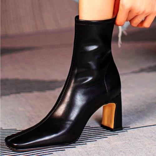 Party Pumps Womens Synthetic Ankle Boots Square Toe High Heels Sexy Shoes 34 35 36 37 38 39 40