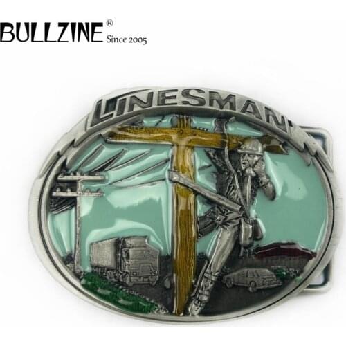 The Bullzine lines man belt buckle with pewter finish FP-02734 suitable for 4cm width snap on belt