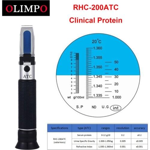 Veterinary Clinical Refractometer RHC-200ATC Serum protein 0-12g/dl Urine 1.000-1.050sg Refractive Index