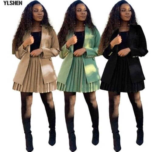 2 Piece Women Set African Clothes Dashiki Two Piece Set Long Sleeve Suit Jacket + Pleated Skirt Casual Outfits Africa Clothing