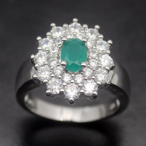 Hermosa Ring For Women Size 8.25# Grace Shiny Floral WhiteTopaz GreenEmerald Fashion Lady Holiday Party Show Rings