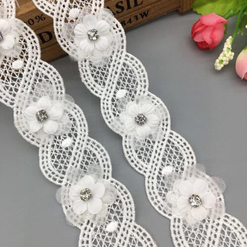 1 yard White Centipedes Pearl Diamond Lace Trim Ribbon Fabric Embroidered Applique Patchwork Handmade DIY Wedding Sewing Craft