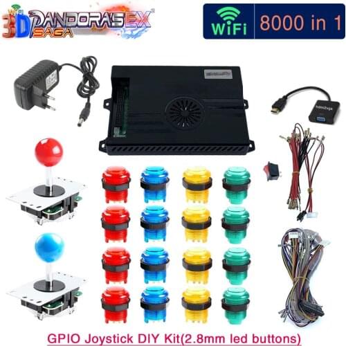 3D Pandora Saga EX 10000 in 1 DIY Kit Game Board 8 Way Joystick Led Lights Push Button Arcade Pandora Box Cabinet for 2 Playes