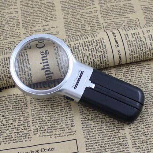 3X Folding Lamp Loupe Magnifier Reading Portable Handheld Illuminated Magnifying Glass with 2 LED Lights for Newspaper Reading