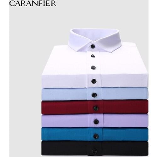 CARANFIER 6pcs New Mens Work Shirts Anti-wrinkle and UV Protection Brand Soft Long Sleeve Twill Men Dress Shirts White Male Tops