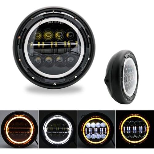 7 Inch 80W DOT SAE E9 Motorcycle Headlamp with Angle Eye Led Halo Headlight 7inch housing bracket trim ring