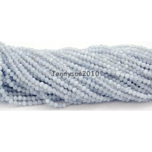 Brilliant Cut Shining Natural Blue Lace Ag-ate Gems Stone 2mm~2.7mm Faceted Round Beads Jewelry Making 2 Strands/Pack