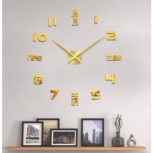 48" Large Wall Clock Sticker Acrylic Silent Digital Big 3D DIY Wall Clock Modern Design for Living Room Home Decor Mirror Sticke
