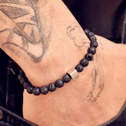 6mm Lava Stone Bead Bracelet Men 2020 Fashion New Siver Cube Charm Bracelet For Men Jewelry Gift Pulsera Hombre