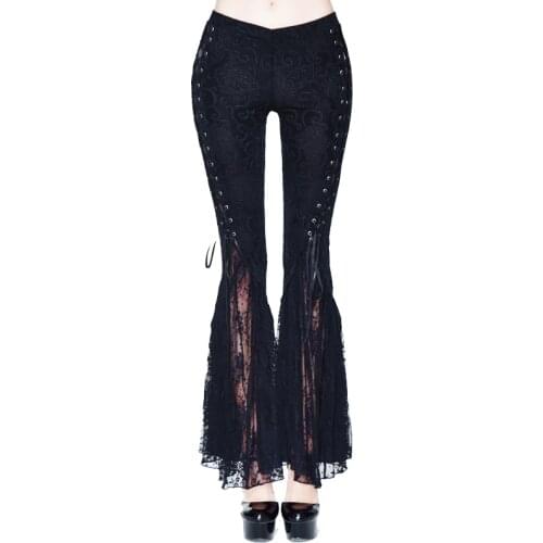 New New Arrival Gothic Womens Pants Black Sexy Lace Flare Pants Bangdage Lace-Up Vintage Ankle-Length Pants Devil Fashion