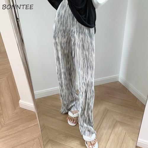 Tie-dye Pants Women Summer Breathable Cozy Stylish High-street Empire Elastic Waist All-match Office Lady Students Trousers BF