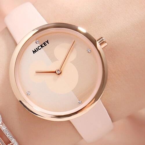 Disney brand original MickeyMouse Womens Watches Leather Strap Gift Box Ladies Rose Gold Black Quartz Clocks Waterproof Religio