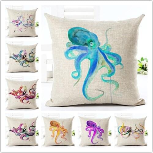 Fantasy Creative Style Colorful Octopus Print Home Decor Cotton Linen Cushion Cover Seat Throw Pillow case Almofadas