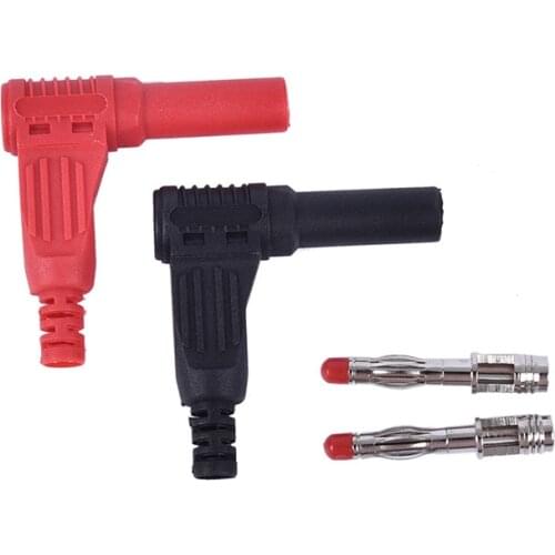 Red/Black 4mm Male Right Angle Insulation Wire Solder Type DIY Banana Plug Connector Multimeter Test