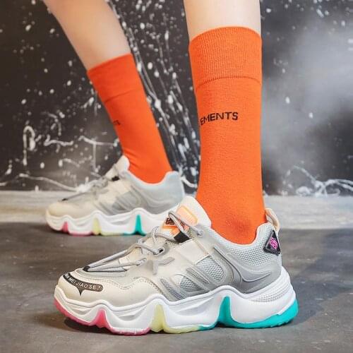 Summer Breathable Womens Sport Shoes Sport Sneakers Women Sports Shoes Women Running Gray Colorful Soles Jogging Fitness D-891