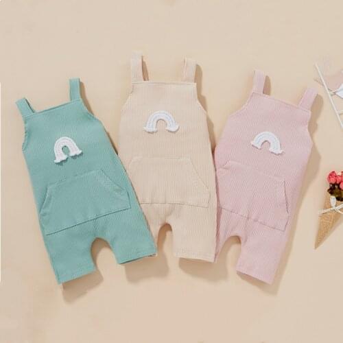 Cute Summer 2021 Toddler Baby Corduroy Overalls Romper Lovely Ribbed Sleeveless Rainbow Bib Pants with Front Pocket Jumpsuit