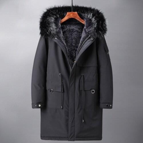Mens Long Loose Parkas Hooded Fleece Lining Thick Warm Coat Winter Outwear C7