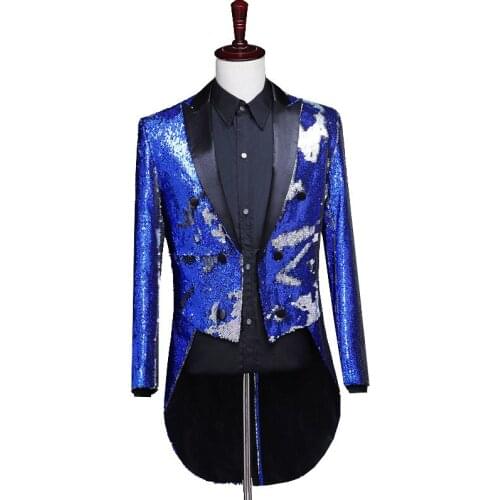 Mens Sequin Blazer Jacket Slim Fit Tailcoat Wedding Groom Tuxedo Suit Blazer Men Evening Party Dresses Stage DJ Singer Costumes