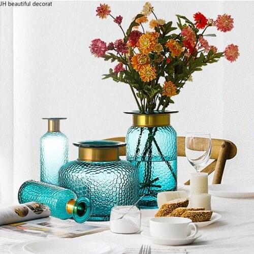 Nordic Home Glass Vase Decoration Living Room Dried Flower Flower Arrangement Hydroponic Glass Vase Crafts Countertop Vase