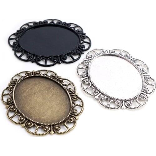 New Fashion 5pcs 30x40mm Inner Size Antique Silver Plated /Bronze/Black Flower Style Cabochon Base Setting Charms Pendant