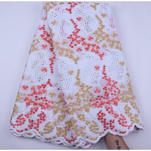 Newest Swiss Cotton Laces African Pure Cotton Lace Fabric High Quality Voile in Switzerland with Stone for Nigeria Wedding